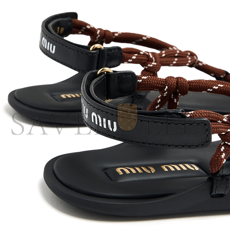 MIU MIU RIVIERE CORD AND LEATHER SANDALS 5Y184E MIU MIU RIVIERE CORD AND LEATHER SANDALS 5Y184E